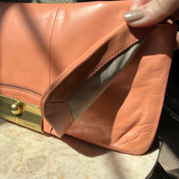 COACH Kristin Calf Leather Oversized Clutch in Coral - Picture 11 of 16